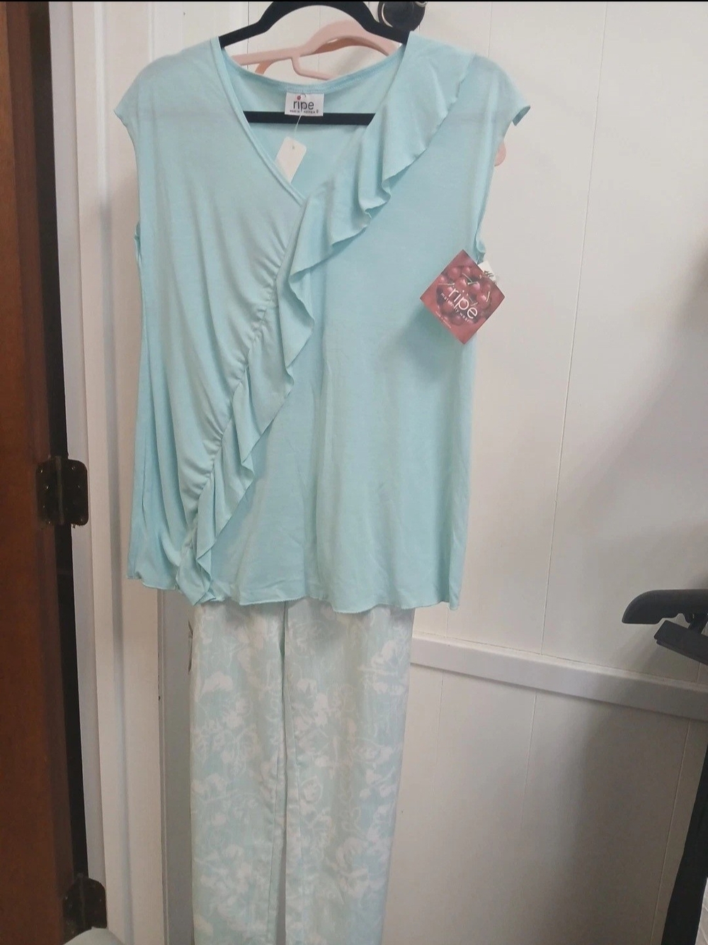 Ripe Maternity Light Aqua Sleeveless Top And Matching Pants